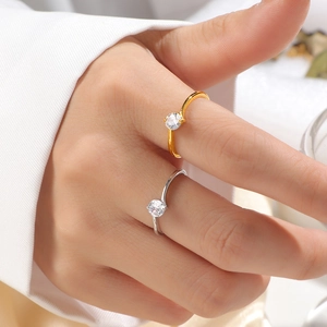Minimalistischer Titanstahl Einzel Zirkonia Ring Für Damen Eleganter Gold Silber Farbe Geometrischer Hochzeit Fingerring Schmuck