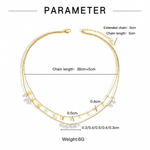 Détails d'un collier double épaisseur en acier inoxydable avec pendentif cristal