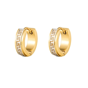 Elegantes pendientes de aro en C con patrón griego en acabado bicolor oro y blanco