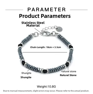 Detail showing natural stone bead bracelet with stainless steel clasp and 18cm chain length