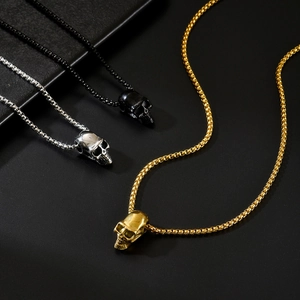 Collier Pendentif Crâne En Acier Inoxydable Pour Hommes Style Punk Gothique Or Argent Noir Chaîne Vénitienne Bijoux