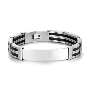 Poliertes Herrenarmband aus Edelstahl mit schwarzen Akzenten und verstellbarem Faltverschluss