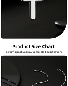 Detailed size chart of a vintage stainless steel cross pendant necklace in silver