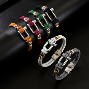Fashion braided nylon rope bracelets with stainless steel horseshoe clasp in six colors