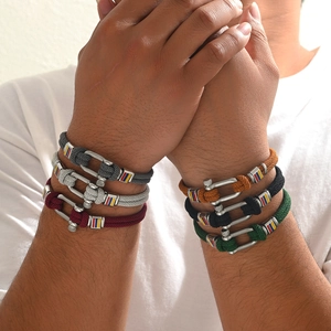 Braided Milanese rope bracelets with stainless steel U-shape buckle and enamel details