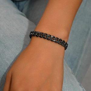Bracciale maschile a catena cubana in acciaio inossidabile grigio fumo stile vintage retrò
