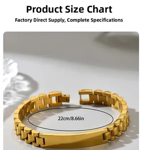 Detailed sizing chart showing the 22cm or 8.66in circumference of the steel watchband bracelet