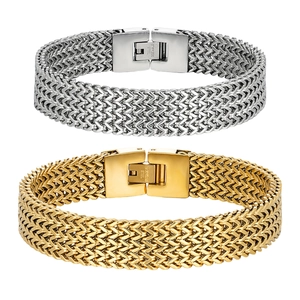 Bracelet Tissé en Acier Inoxydable de Haute Qualité pour Hommes Mode Minimaliste Géométrique Texturé Bijoux Or Argent Ornement