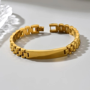 Polished gold-tone men's titanium steel bracelet with President link chain design