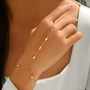 Moda Bracciale a Catena per le Dita Ovale in Acciaio Inossidabile Donna Placcato Oro Argento Strass Gioielli da Mano