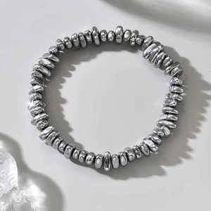 Bracciale Minimalista in Acciaio Inossidabile con Grani d'Argento Irregolari per Donna Uomo Unisex Personalità Gioielli di Moda