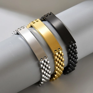 Bracciale Unisex in Acciaio Inossidabile con Barra ID Moderno Minimalista Catena Cinturino Orologio Stile Jubilee Gioielli per Uomo Donna