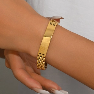 Bracciale a barra in acciaio inossidabile dorato lucido con cinturino a catena