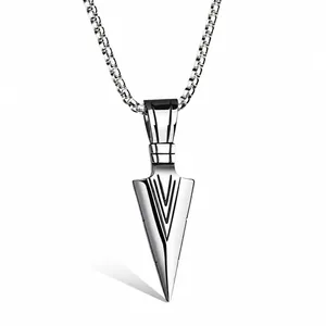 Stainless Steel Arrowhead Pendant Necklace For Men Hip Hop Street Style Spearhead Geometric Charm Jewelry Fashion Gift
