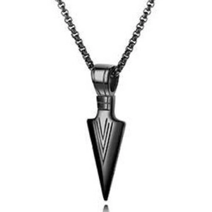 Hip hop black arrowhead pendant necklace with geometric V-texture for men and women