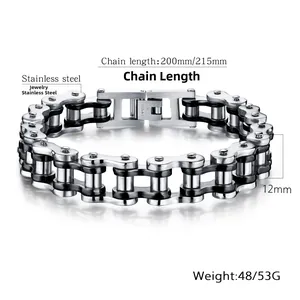 Details des zweifarbigen Motorradketten-Armbands aus Edelstahl mit sicherem Verschluss