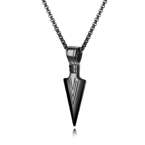 Matte black stainless steel arrowhead pendant necklace with a matching box chain