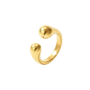 Bague ouverte dorée minimaliste avec extrémités en goutte d'eau et fini poli