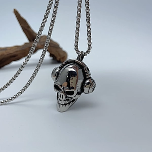 Herren Edelstahl Totenkopf Kopfhörer Anhänger Halskette Punk Gotik Hip Hop Schmuck Stahl Gold Farbe Individuelles Cooles Geschenk