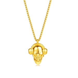 Goldene Totenkopf-Halskette mit Kopfhörern und Gliederkette im Hip-Hop-Stil für Herren