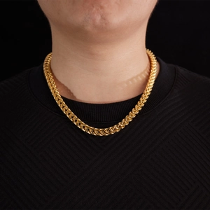 Men's Fashion Stainless Steel Gold Plated Franco Chain Necklace Hip Hop Streetwear Thick Wheat Link Chain Jewelry Gift