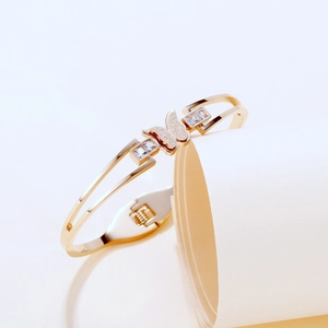 Elegant rose gold butterfly open bangle with square zircon inlay and hollow design