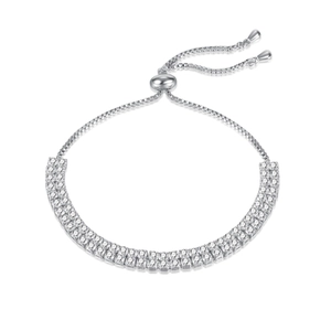 Élégant bracelet réglable double rangée de strass argentés avec chaîne box pour femme