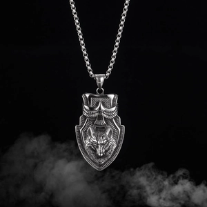Vintage Stainless Steel Wolf Head Eagle Shield Pendant Necklace For Men Retro Punk Style Animal Totem Jewelry Gift