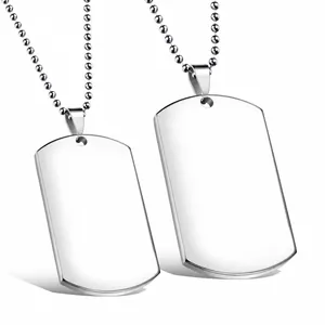 Collier Plaque d'Identité Minimaliste en Acier Inoxydable Pour Hommes Femmes Pendentif Poli Vierge Bijoux Cadeau