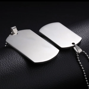 Customizable silver stainless steel military dog tag pendant with beaded ball chain