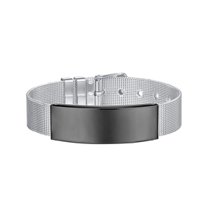 Bracelet Punk en Acier Inoxydable pour Hommes Maille Milanaise Réglable avec Plaque à Graver Bijoux de Mode
