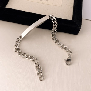 Bracciale ID in acciaio inossidabile lucido con catena cubana e piastra in metallo liscia