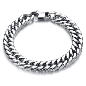 Men Stainless Steel Cuban Link Chain Bracelet Masculine Punk Style Silver Curb Chain Jewelry With Square Clasp For Daily Wear