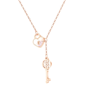 Rose gold stainless steel necklace with mother of pearl heart lock and key pendant