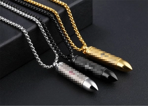 Collares con colgante de bala en tres colores oro, negro y plata de acero inoxidable
