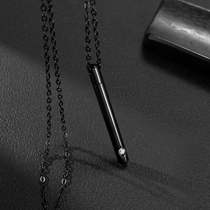 Pendentif cylindrique noir en acier inoxydable pour cendres avec petit zircon blanc