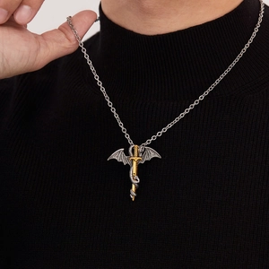 Vintage Punk Drachen- und Schwertanhänger Halskette in Gold und Silber für Herren