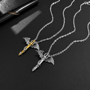 Vintage Drachenschwert Anhänger in Silber und Gold für Herren Hip Hop Halskette