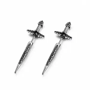 Vintage Edelstahl Keltischer Knoten Schwert Ohrstecker Mit Schwarzem Strass Gothic Hip Hop Schmuck Für Unisex Herren Damen
