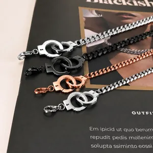 Stainless Steel Handcuff Cuban Link Bracelet For Men Women Couple Minimalist Trendy Unlocked Handcuff Pendant Chain Bracelet