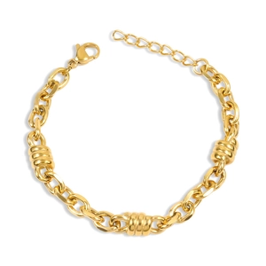 Bracciale a catena O dorato in acciaio inossidabile con ciondoli cilindrici e moschettone
