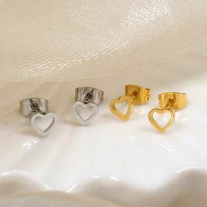 Minimalistische hohle Herz-Ohrringe mit Schraubverschluss in Gold und Silber-Edelstahl