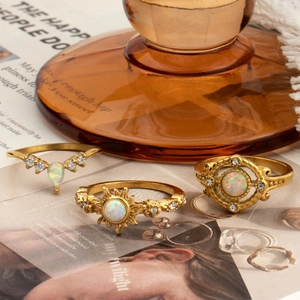 Retro sunflower rings set with cat's eye stone and turquoise in gold finish
