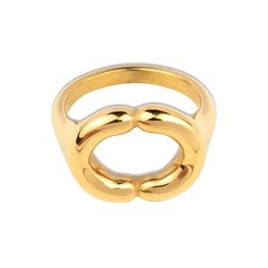 Polished 18k gold plated stainless steel chunky hollow lip geometric statement ring