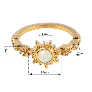 Detailed size specifications for the gold sunflower ring with opal and crystals
