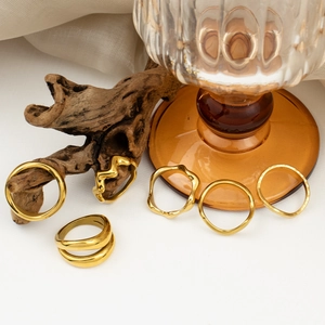 Minimalist 316 Stainless Steel Wavy Open Ring Gold Plated Irregular Design Multilayer Stacking Finger Ring Women Jewelry