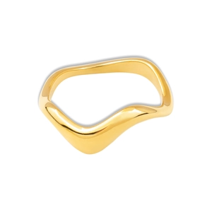 Minimalist 316 stainless steel wave ring set with polished irregular gold-tone design