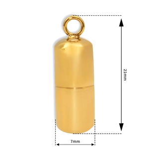 Specifiche dettagliate delle dimensioni del ciondolo a cilindro dorato 21mm x 7mm