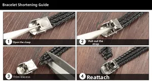 Detail view of the leather bracelet showing how to adjust length with magnetic clasp