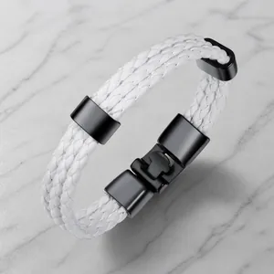 Men Retro Multilayer Braided PU Leather Bracelet With Black Alloy Clasp Casual Fashion Hand Woven Punk Style Jewelry Gift For Men